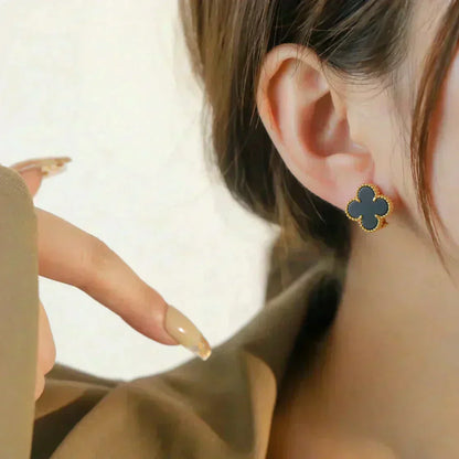 [BloomBling]CLOVER MEDIUM 1 MOTIFS  ONYX STUD EARRINGS
