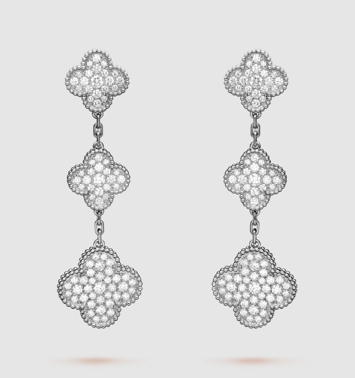[BloomBling]CLOVER 3 MOTIF DIAMOND SILVER DROP EARRINGS