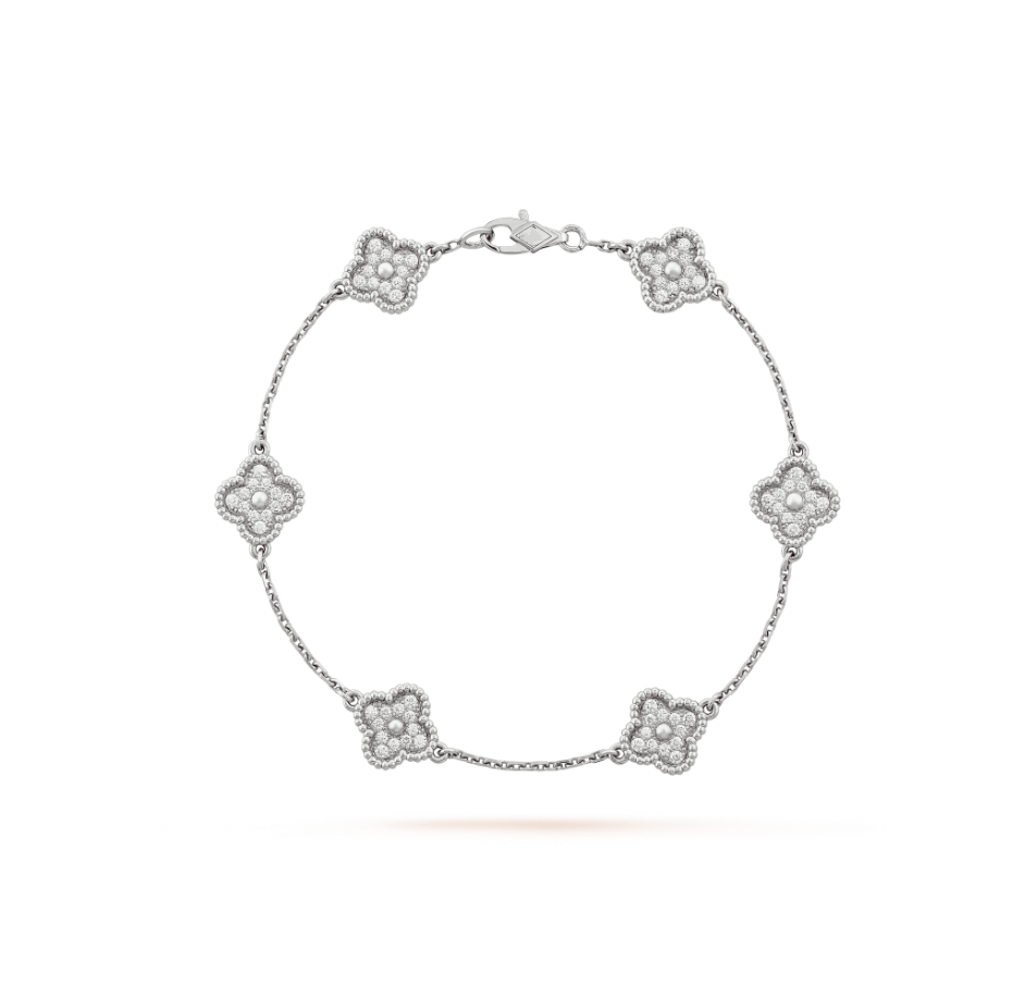[BloomBling]CLOVER 6 MOTIF SILVER DIAMOND BRACELET