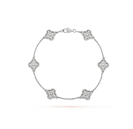 [BloomBling]CLOVER 6 MOTIF SILVER DIAMOND BRACELET