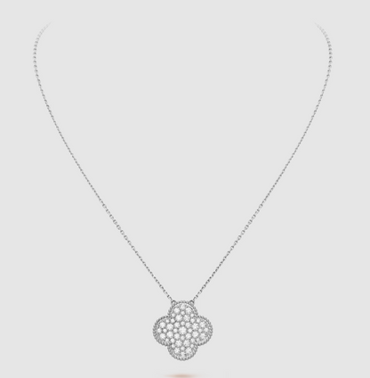 [BloomBling]CLOVER 25MM LARGE PENDANT DIAMOND PAVED SILVER NECKLACE