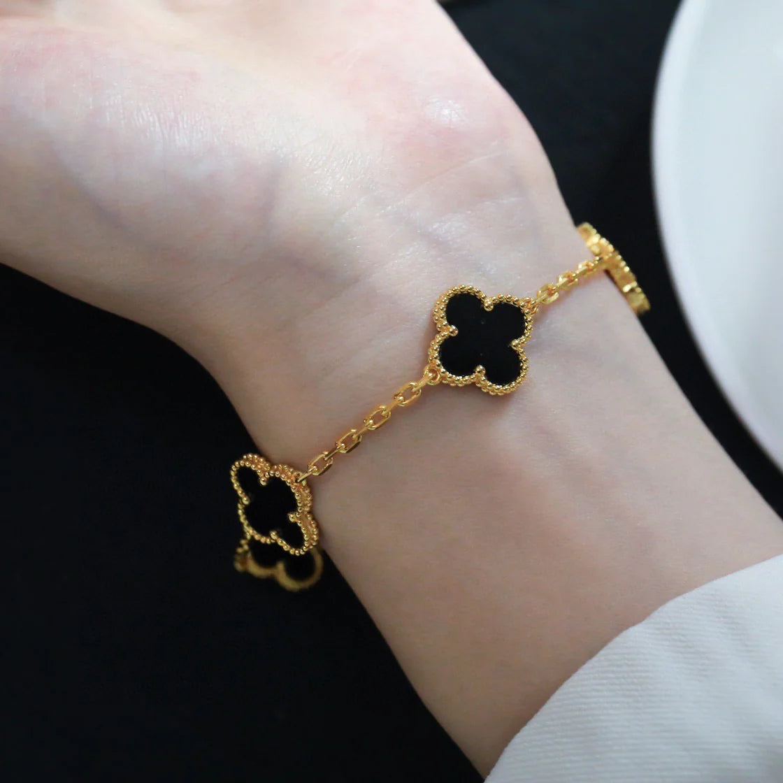 [BloomBling]CLOVER  5 MOTIFS BLACK ONYX BRACELET