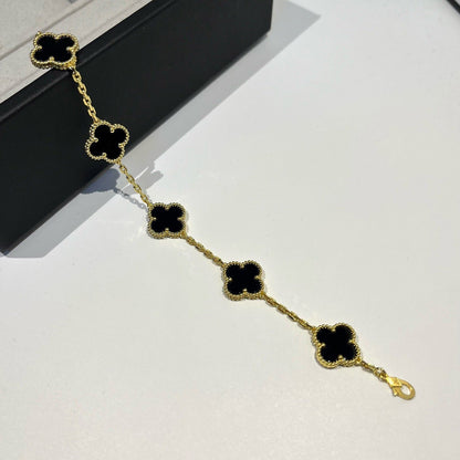 [BloomBling]CLOVER  5 MOTIFS BLACK ONYX BRACELET