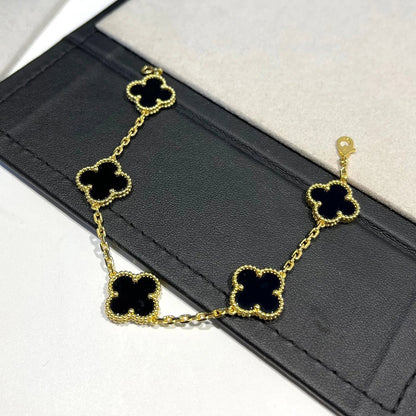 [BloomBling]CLOVER  5 MOTIFS BLACK ONYX BRACELET