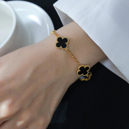 [BloomBling]CLOVER  5 MOTIFS BLACK ONYX BRACELET