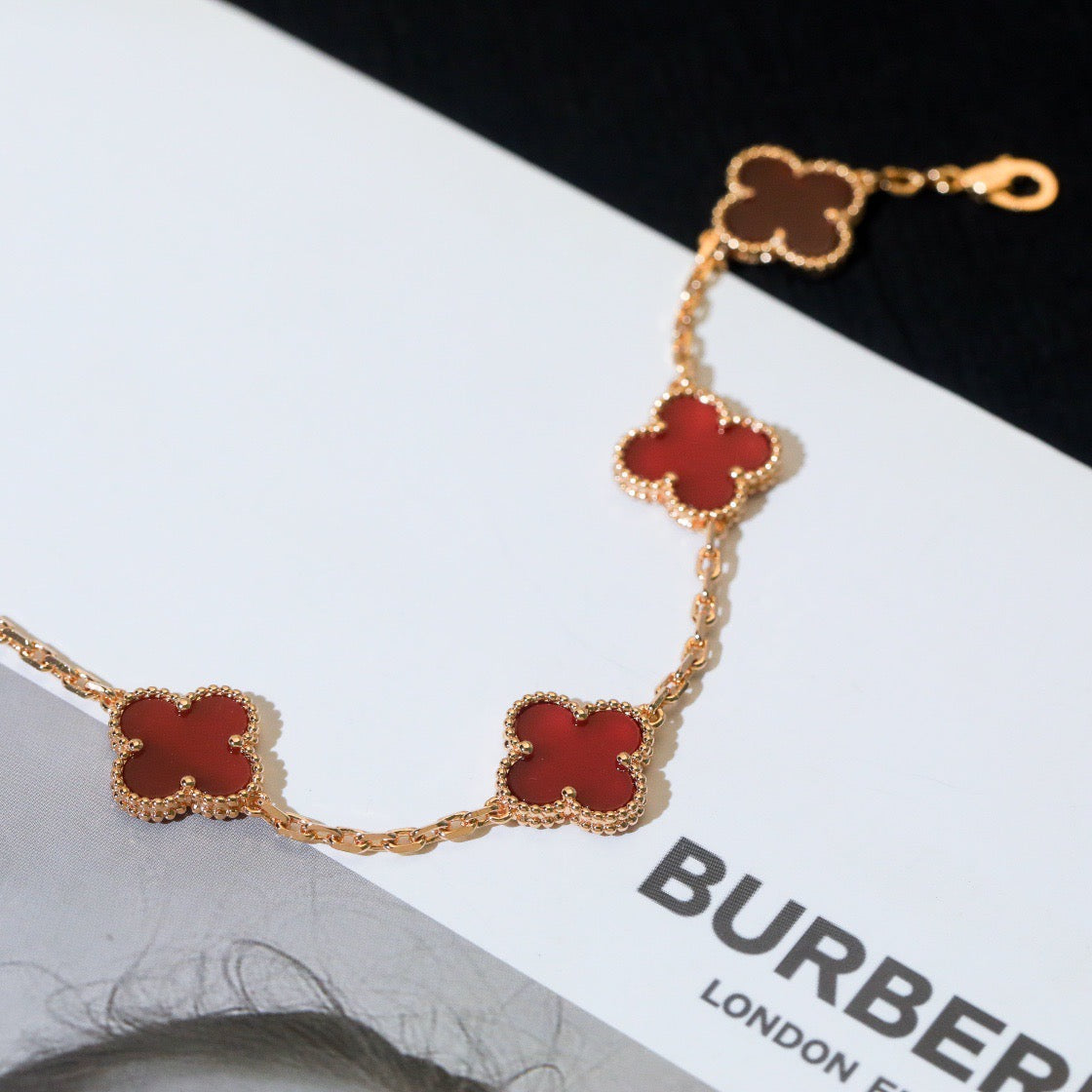 [BloomBling]CLOVER 5 MOTIFS RED AGATE  BRACELET
