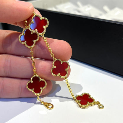[BloomBling]CLOVER 5 MOTIFS RED AGATE  BRACELET