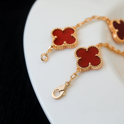 [BloomBling]CLOVER 5 MOTIFS RED AGATE  BRACELET