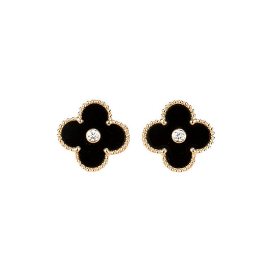 [BloomBling]CLOVER MEDIUM 1 MOTIFS ONYX DIAMOND EARRINGS