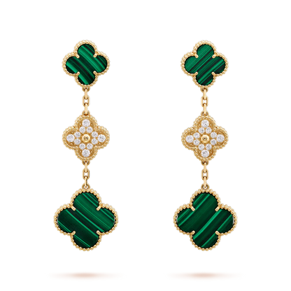 [BloomBling]CLOVER EARRINGS GOLD MALACHITE DIAMOND 3 MOTIF