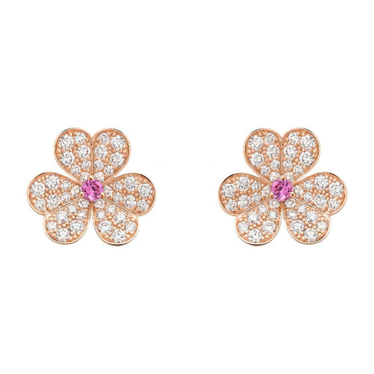 [BloomBling]FRIVOLE PINK GOLD FLOWER DIAMOND EARRINGS