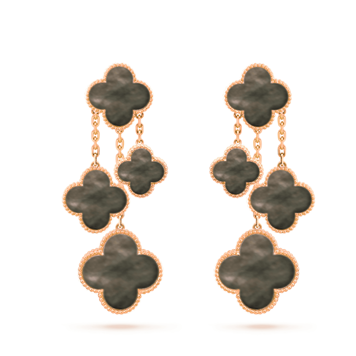 [BloomBling]CLOVER EARRINGS DARK MOP 4 MOTIFS ROSE GOLD