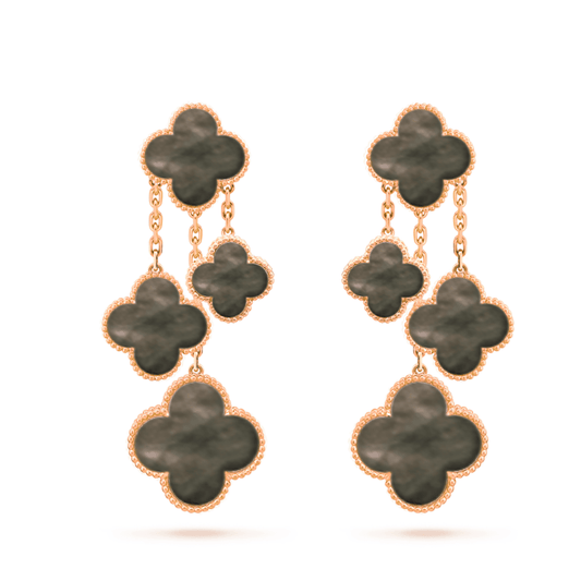 [BloomBling]CLOVER EARRINGS DARK MOP 4 MOTIFS ROSE GOLD