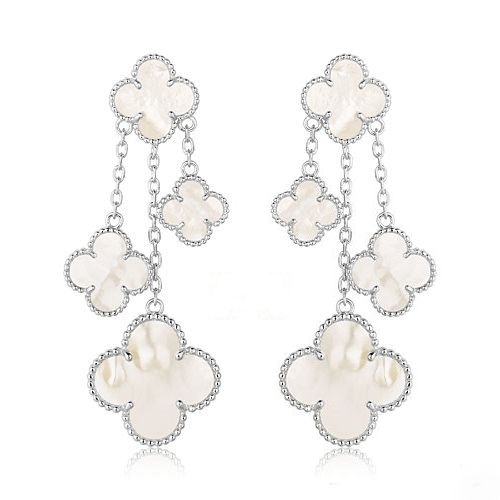 [BloomBling]CLOVER EARRINGS WHITE MOP 4 MOTIFS SILVER