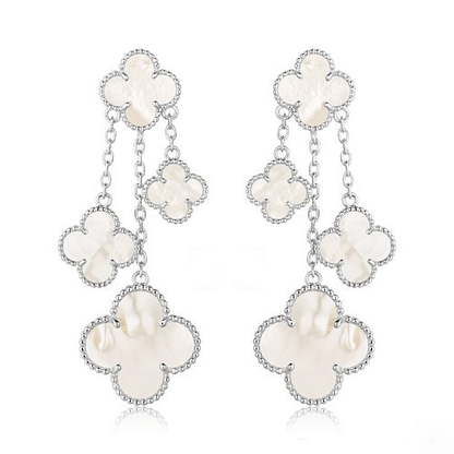 [BloomBling]CLOVER EARRINGS WHITE MOP 4 MOTIFS SILVER