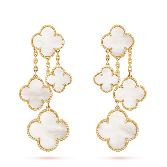 [BloomBling]CLOVER EARRINGS WHITE MOP 4 MOTIFS GOLD