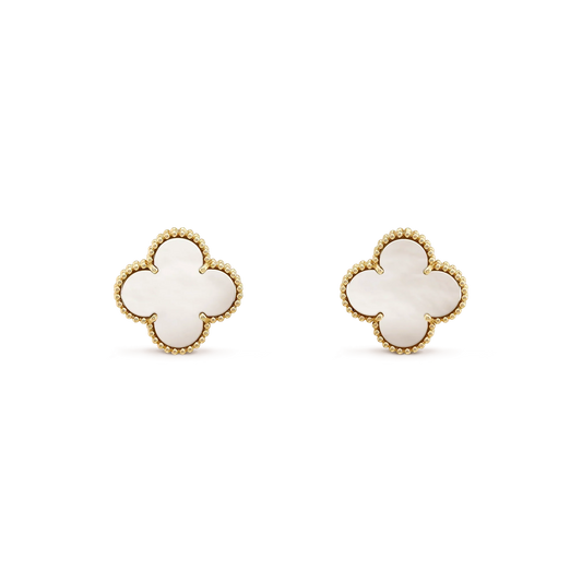 [BloomBling]CLOVER MEDIUM 1 MOTIFS  WHITE MOP STUD EARRINGS