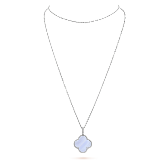 [BloomBling]CLOVER SILVER CHALCEDONY BIG CLOVER NECKLACE
