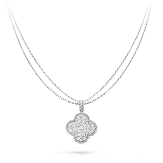 [BloomBling]CLOVER 25MM SILVER FULL DIAMOND BIG CLOVER NECKLACE