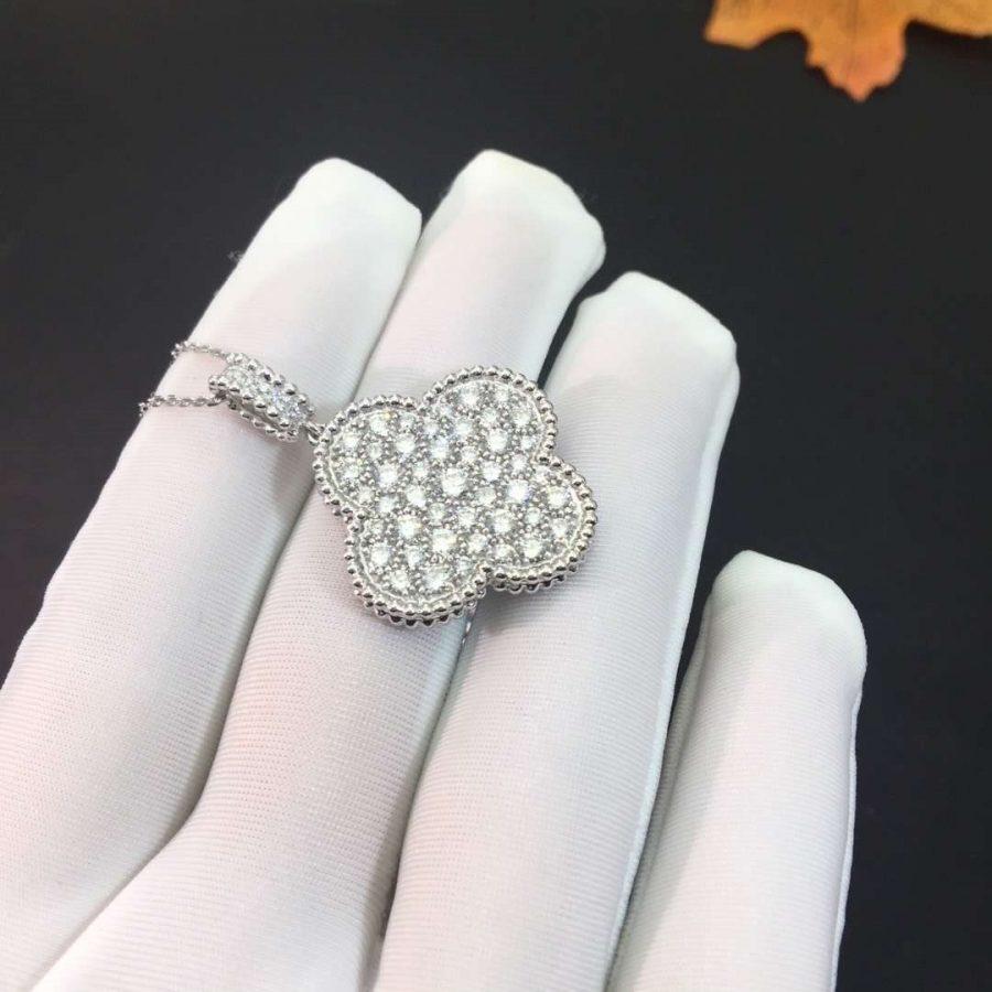 [BloomBling]CLOVER 25MM SILVER FULL DIAMOND BIG CLOVER NECKLACE