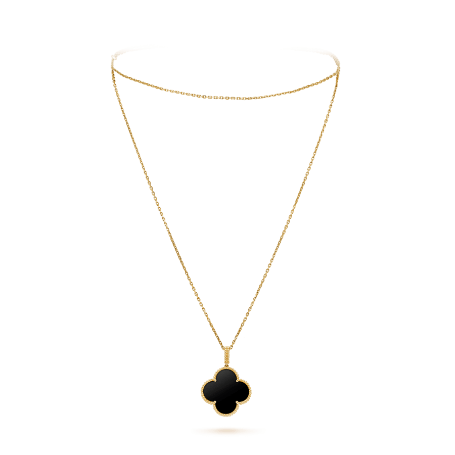 [BloomBling]CLOVER 25MM GOLD ONYX BIG CLOVER NECKLACE