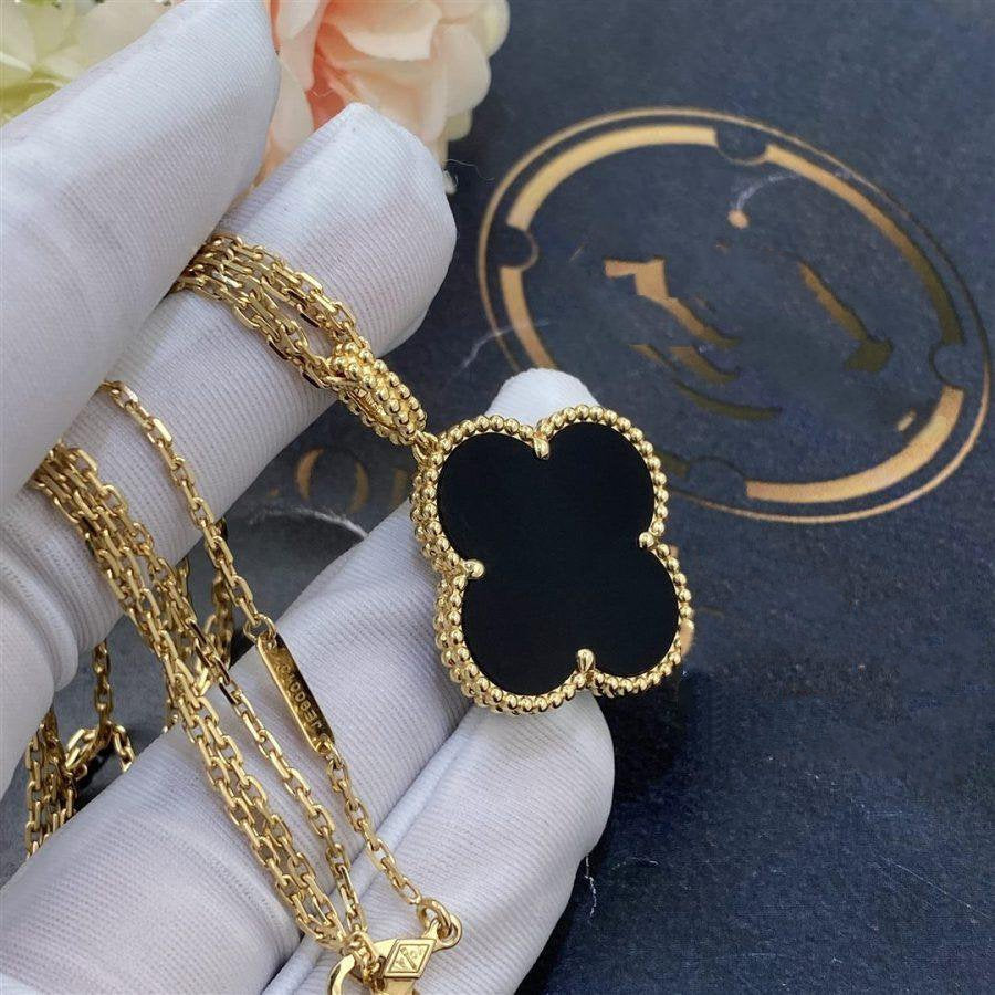 [BloomBling]CLOVER 25MM GOLD ONYX BIG CLOVER NECKLACE