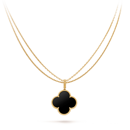 [BloomBling]CLOVER 25MM GOLD ONYX BIG CLOVER NECKLACE