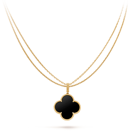 [BloomBling]CLOVER 25MM GOLD ONYX BIG CLOVER NECKLACE