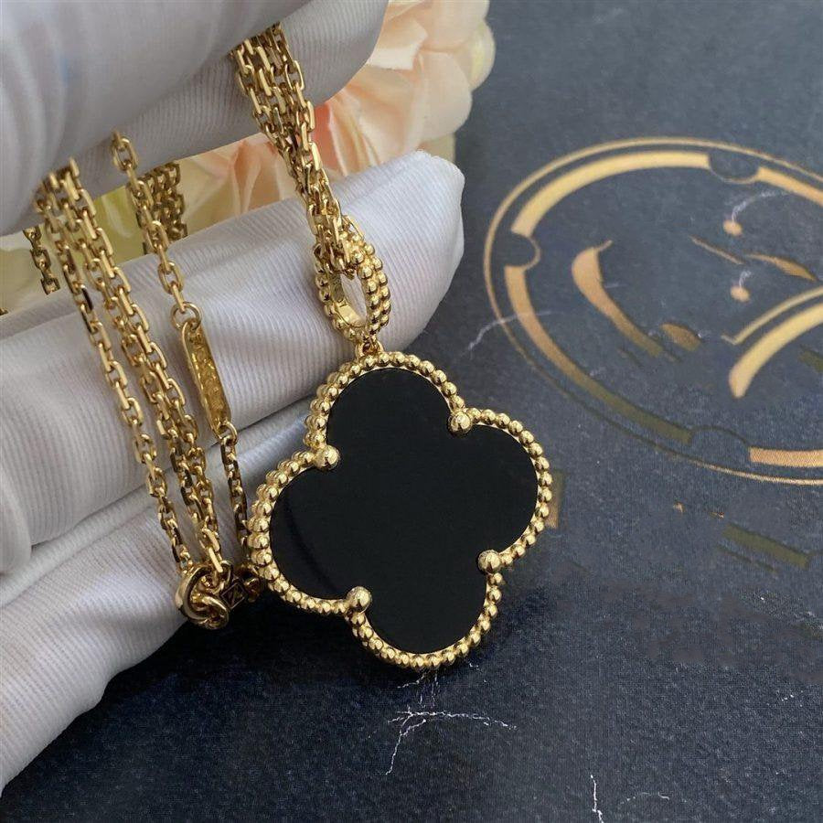 [BloomBling]CLOVER 25MM GOLD ONYX BIG CLOVER NECKLACE