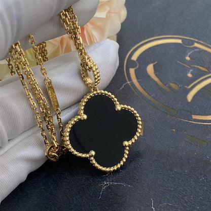 [BloomBling]CLOVER 25MM GOLD ONYX BIG CLOVER NECKLACE