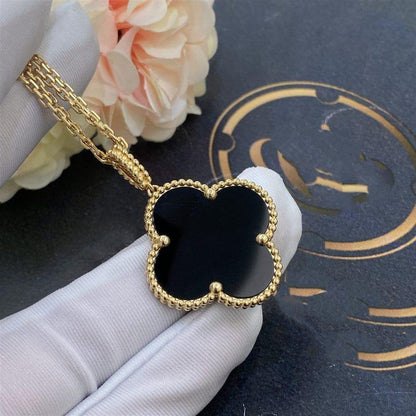 [BloomBling]CLOVER 25MM GOLD ONYX BIG CLOVER NECKLACE