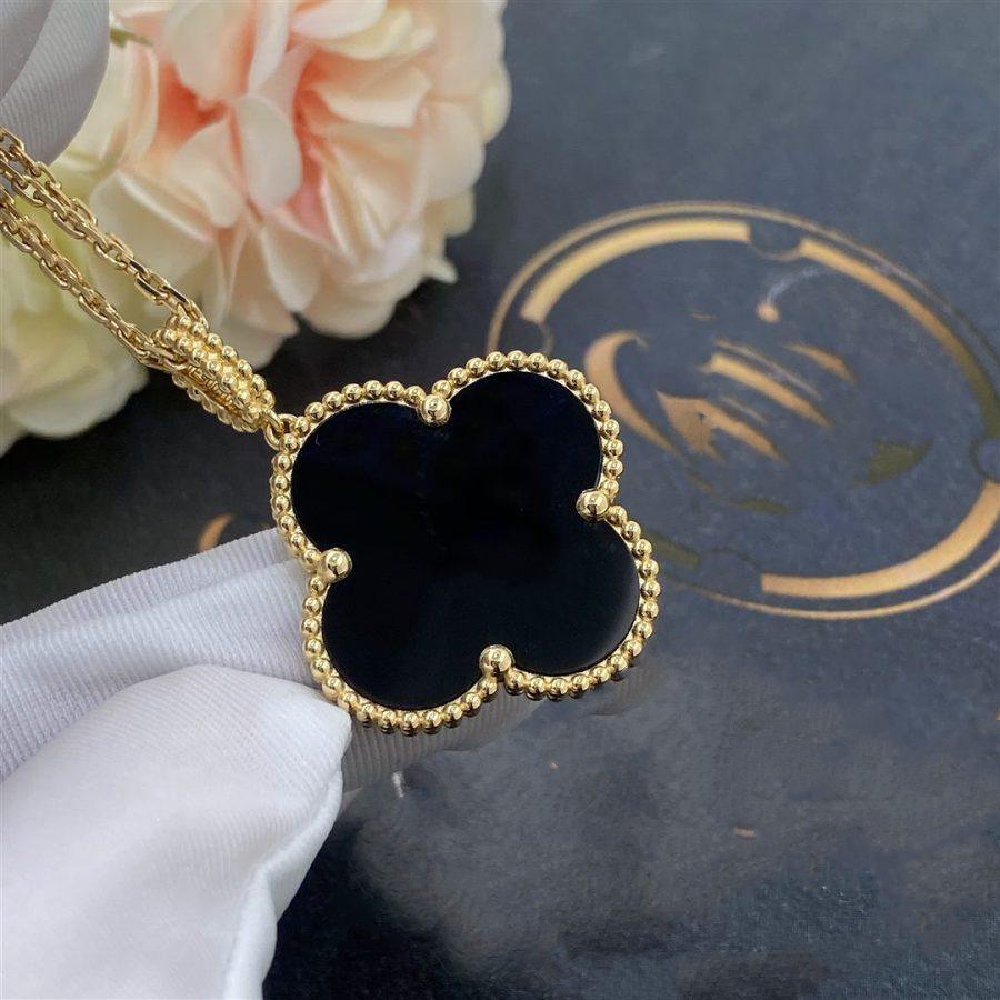 [BloomBling]CLOVER 25MM GOLD ONYX BIG CLOVER NECKLACE