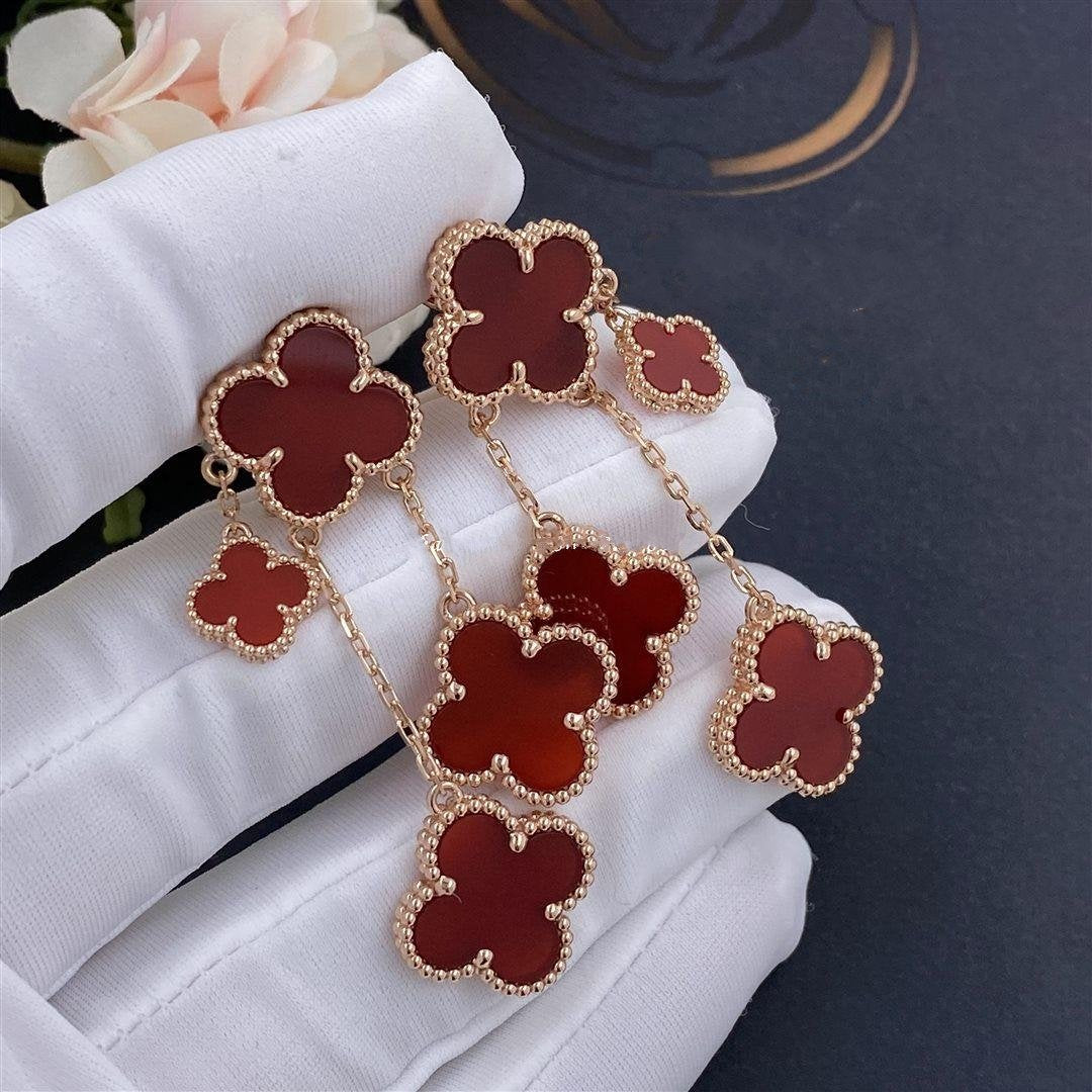 [BloomBling]CLOVER EARRINGS CARNELIAN 4 MOTIFS PINK GOLD