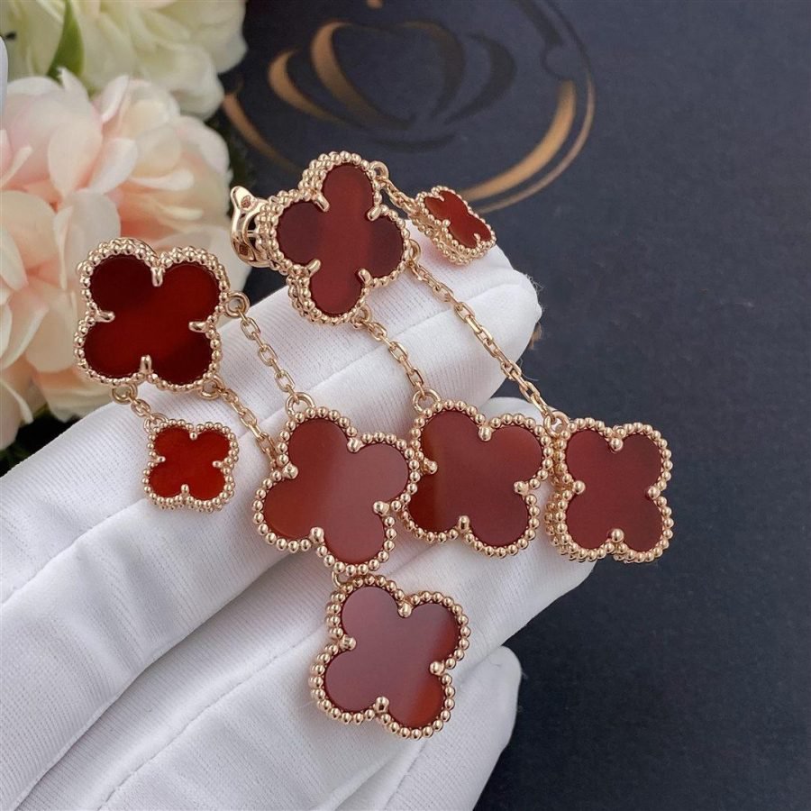 [BloomBling]CLOVER EARRINGS CARNELIAN 4 MOTIFS PINK GOLD