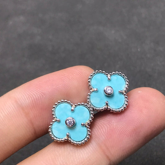 [BloomBling]CLOVER 1 DIAMOND BLUE SKY SILVER EARRINGS