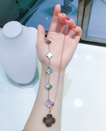 [BloomBling]COMBINED BRACELET 5 MOTIFS AND NECKLACE DARK MOP ROSE GOLD