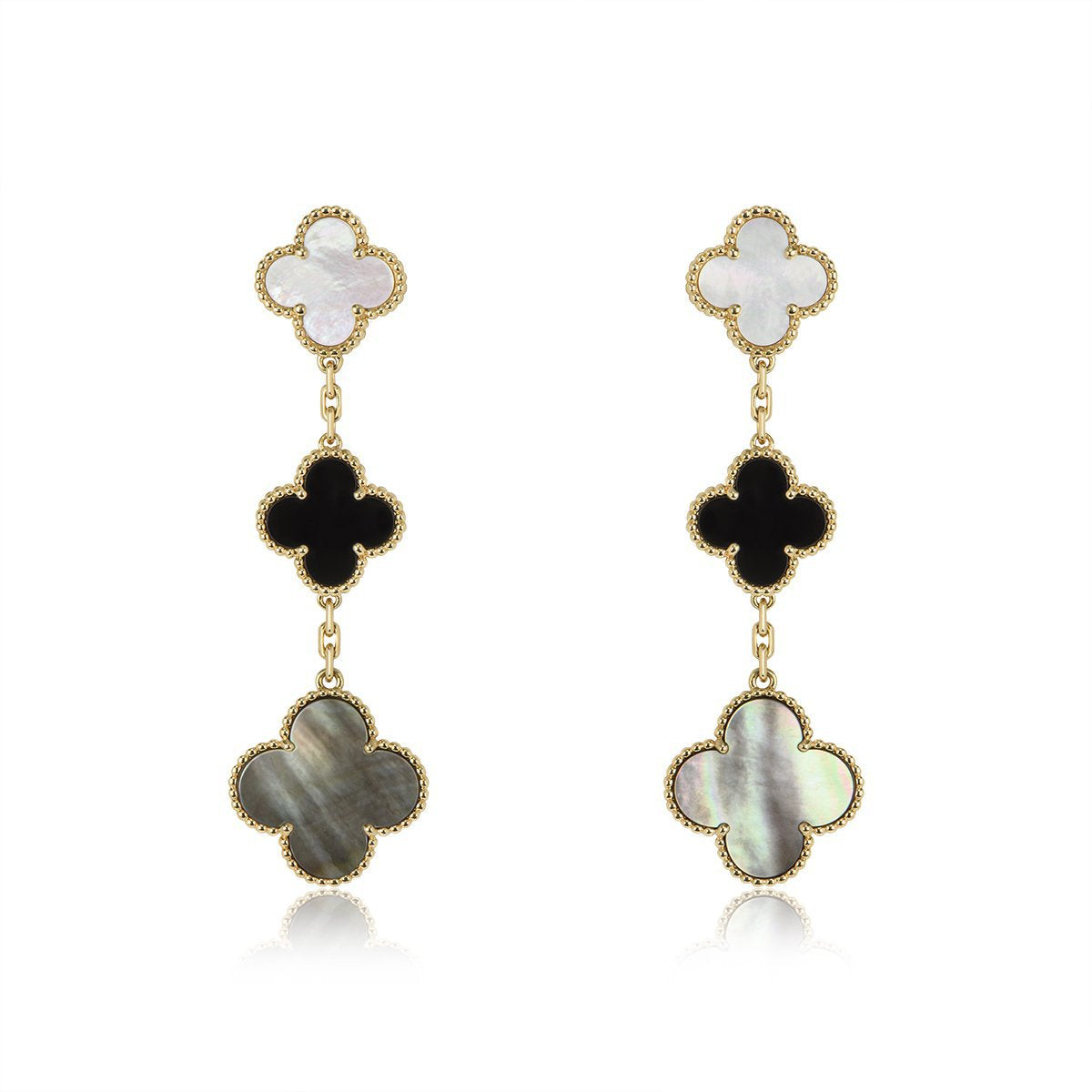 [BloomBling]CLOVER EARRINGS GOLD ONYX MOP 3 MOTIF