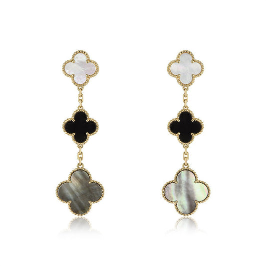 [BloomBling]CLOVER EARRINGS GOLD ONYX MOP 3 MOTIF