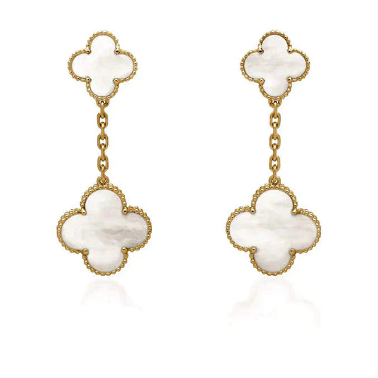 [BloomBling]CLOVER 2 MOTIF WHITE MOP EARRINGS
