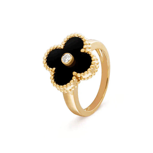 [BloomBling]CLOVER ONYX RING GOLD DIAMOND