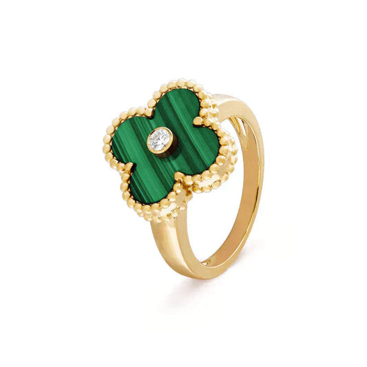 [BloomBling]CLOVER MALACHITE RING GOLD DIAMOND